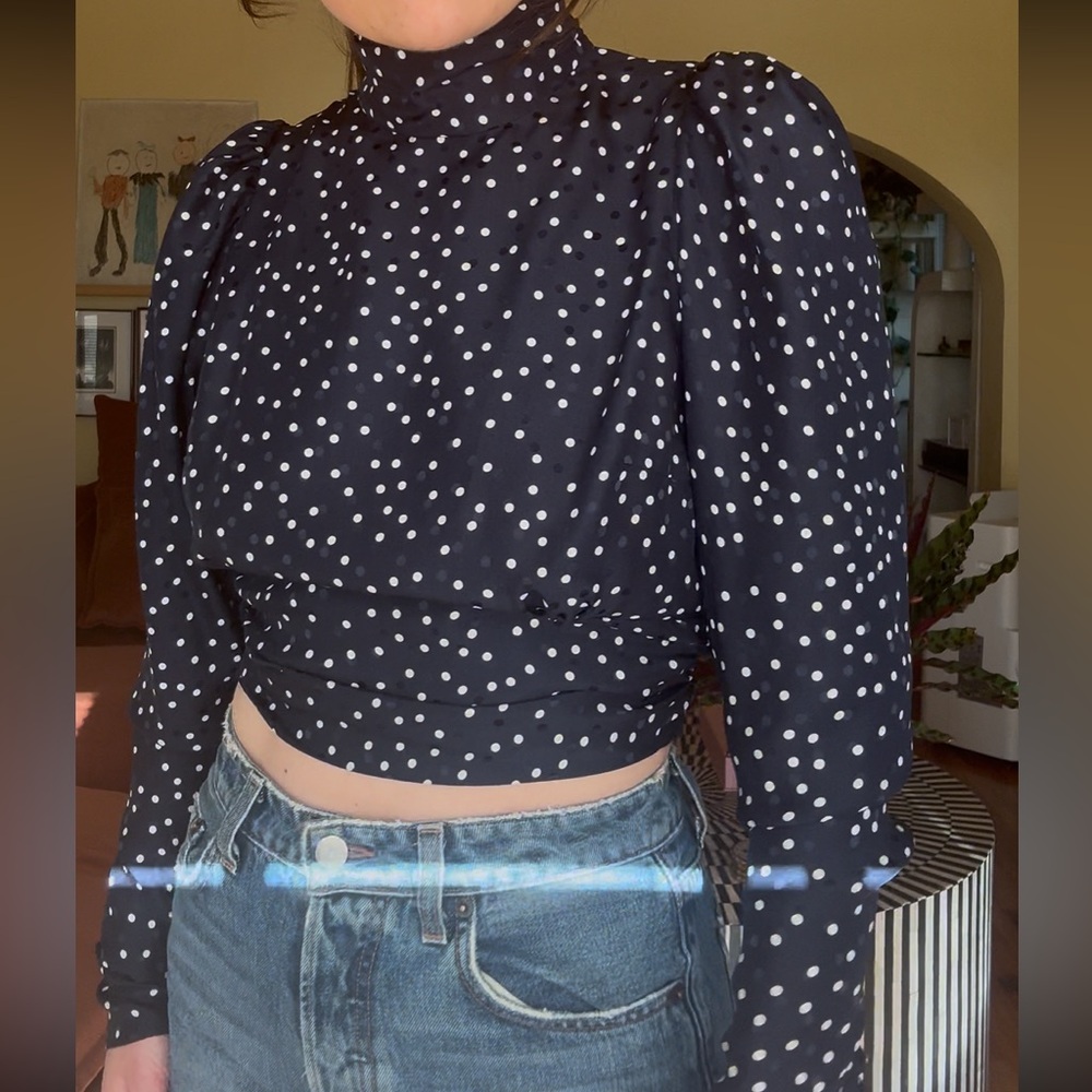Magda Butrym Blue Puff Sleeve Crop Blouse